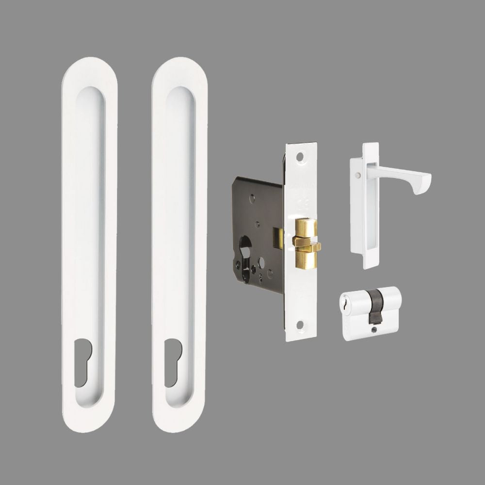 Oval Style Sliding Door Euro Lock Kit, 250 x 40mm – White