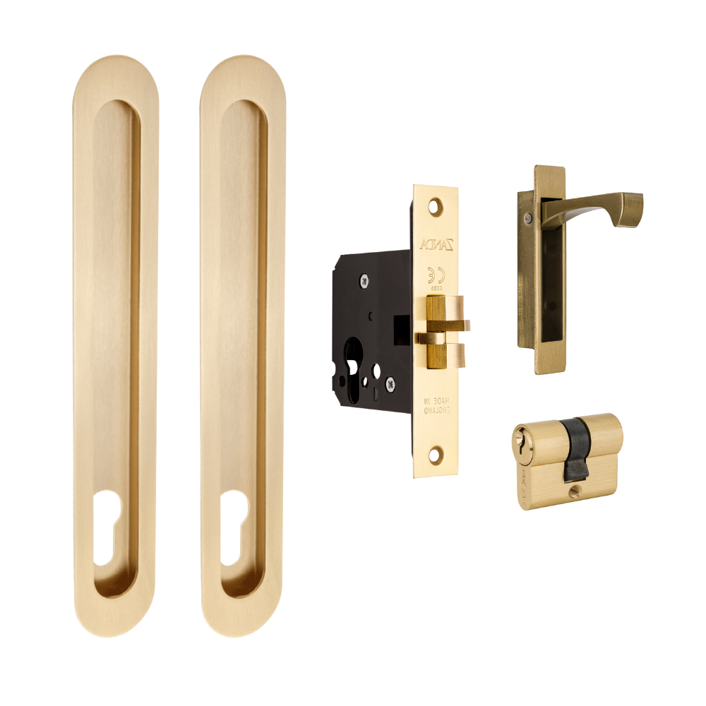 Duke Sliding Door Lock Kit – Satin Brass