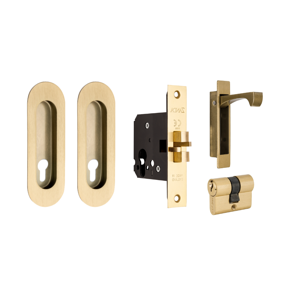 Duke Sliding Door Lock Kit – Satin Brass