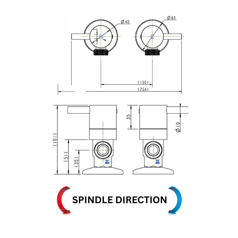 Round Washing Machine Stops 1/4 Turn - Matte Black