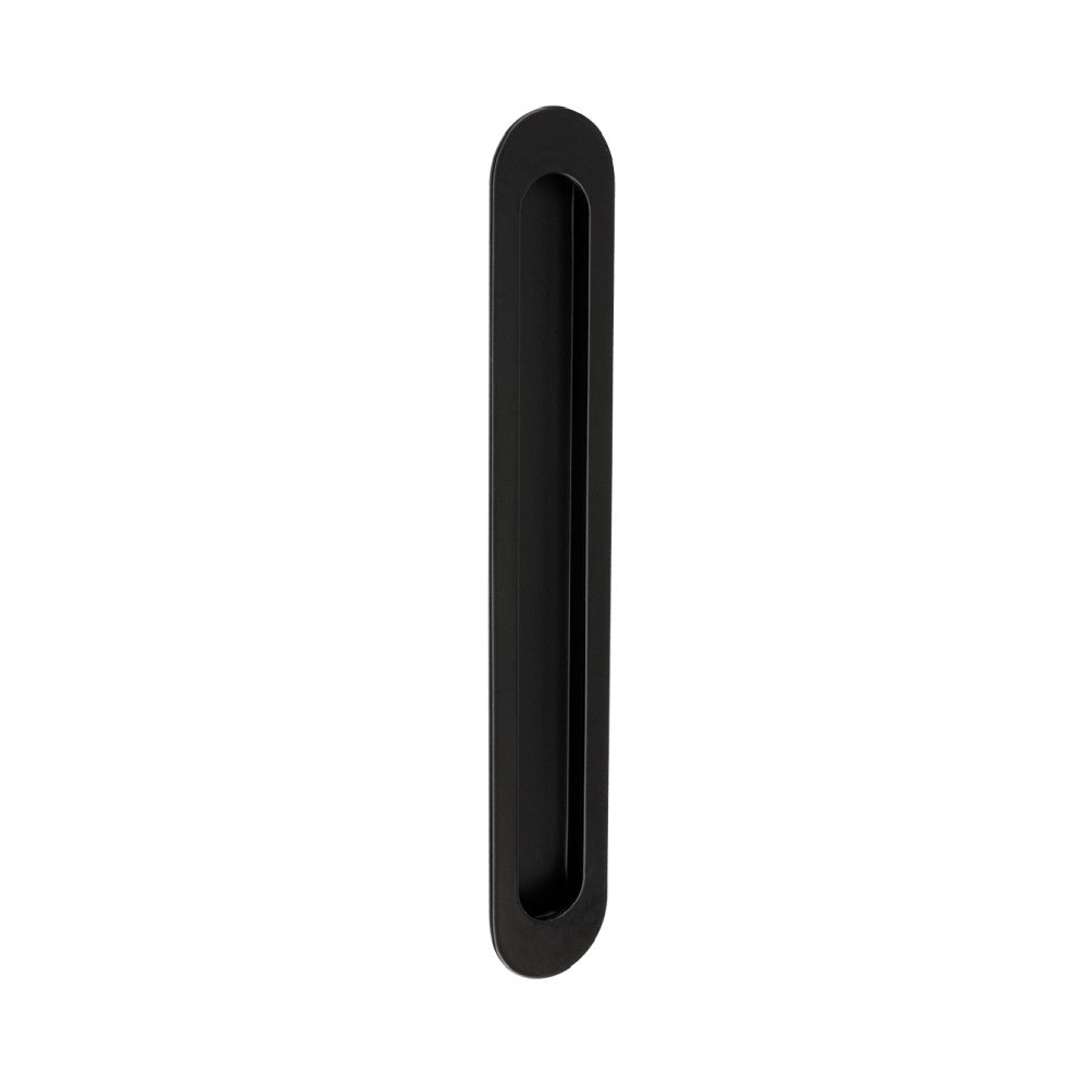 Duke Flush Pull - Matt Black - front view, sliding door hardware