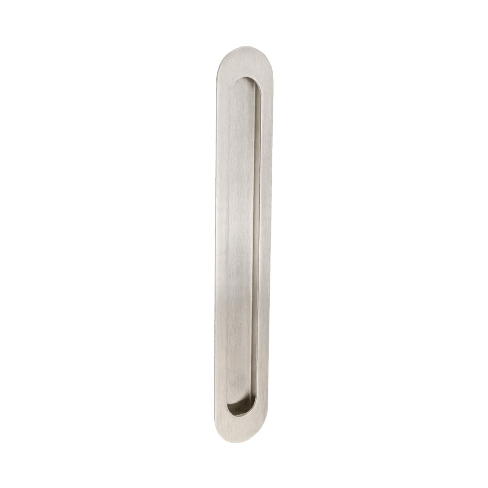 Duke Flush Pulls - Stainless Steel - front view, sliding door hardware