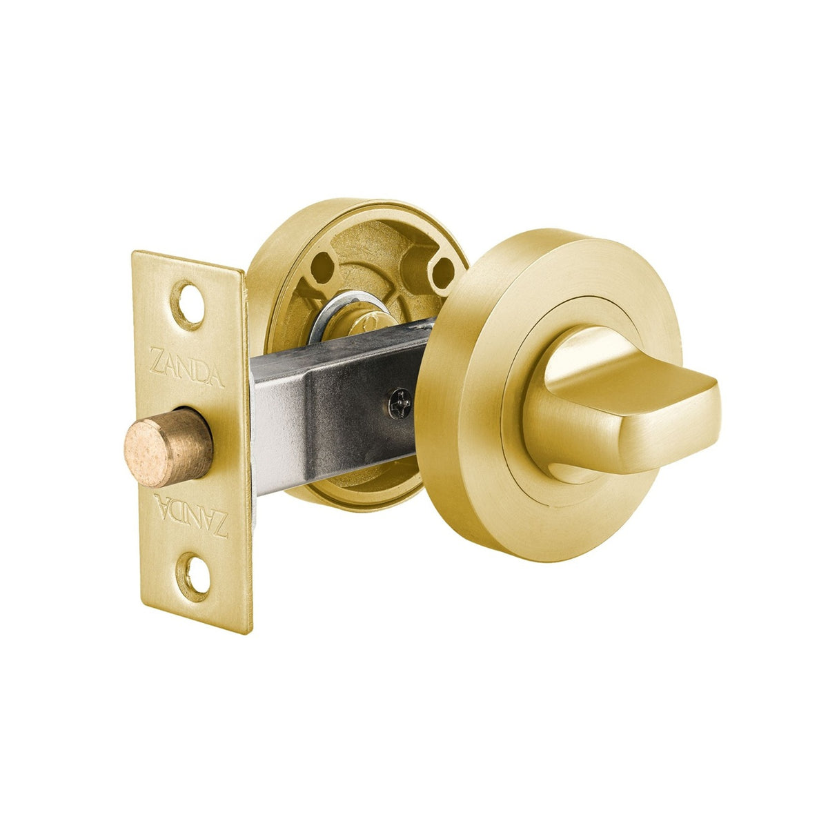 Round Privacy Kits in Satin Brass - close-up detail view
