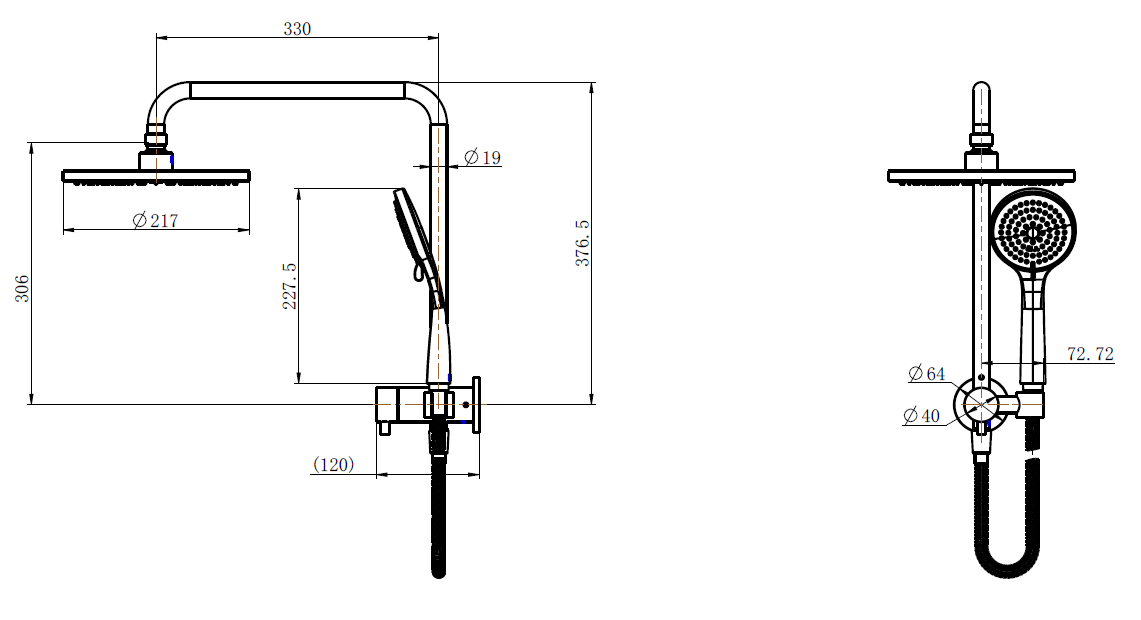 Half Shower Column Set Round - Matte Black