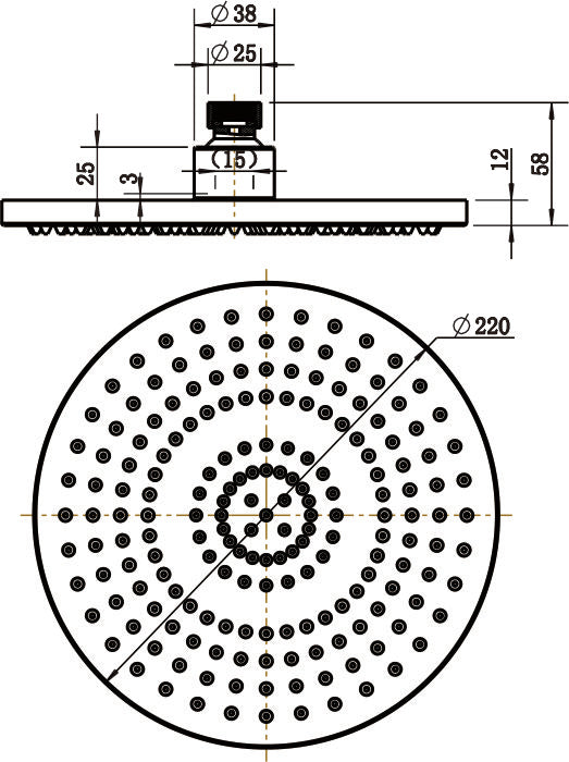 Round Shower Head 215mm - Matte Black