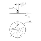 Brass Round Shower Head 300mm - Matte Black