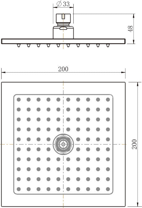 Square Shower Head 200mm - Matte Black