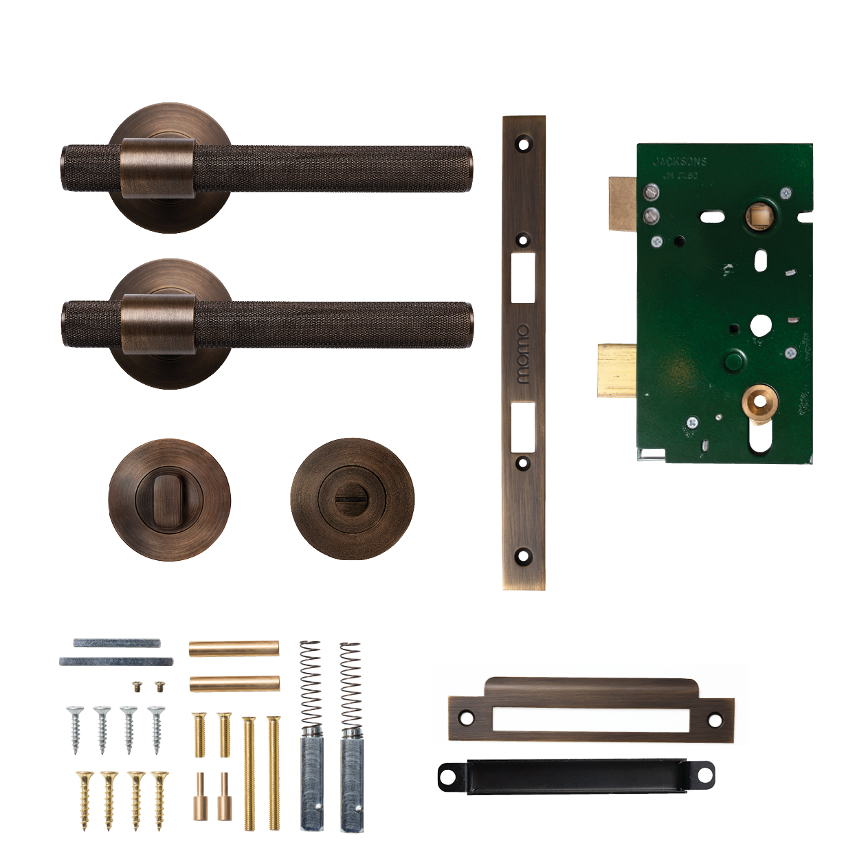 Momo Belgravia Solid Brass Knurled Mortice Lock Privacy Lever Set In