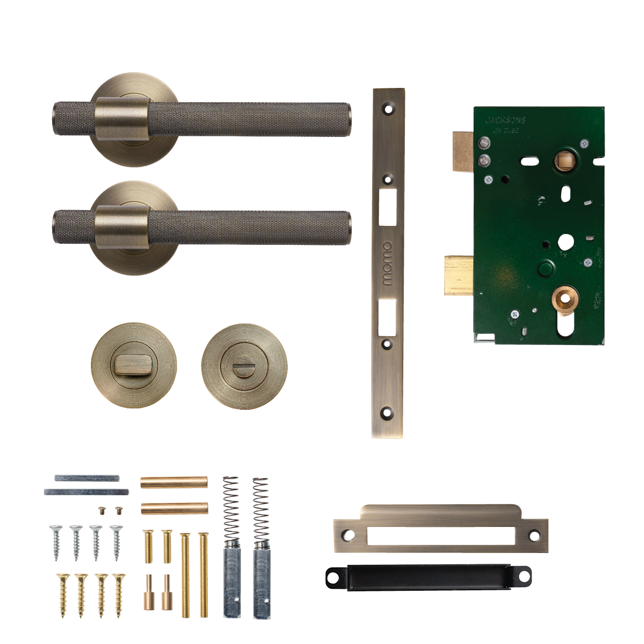 Momo Belgravia Solid Brass Knurled Mortice Lock Privacy Lever Set In