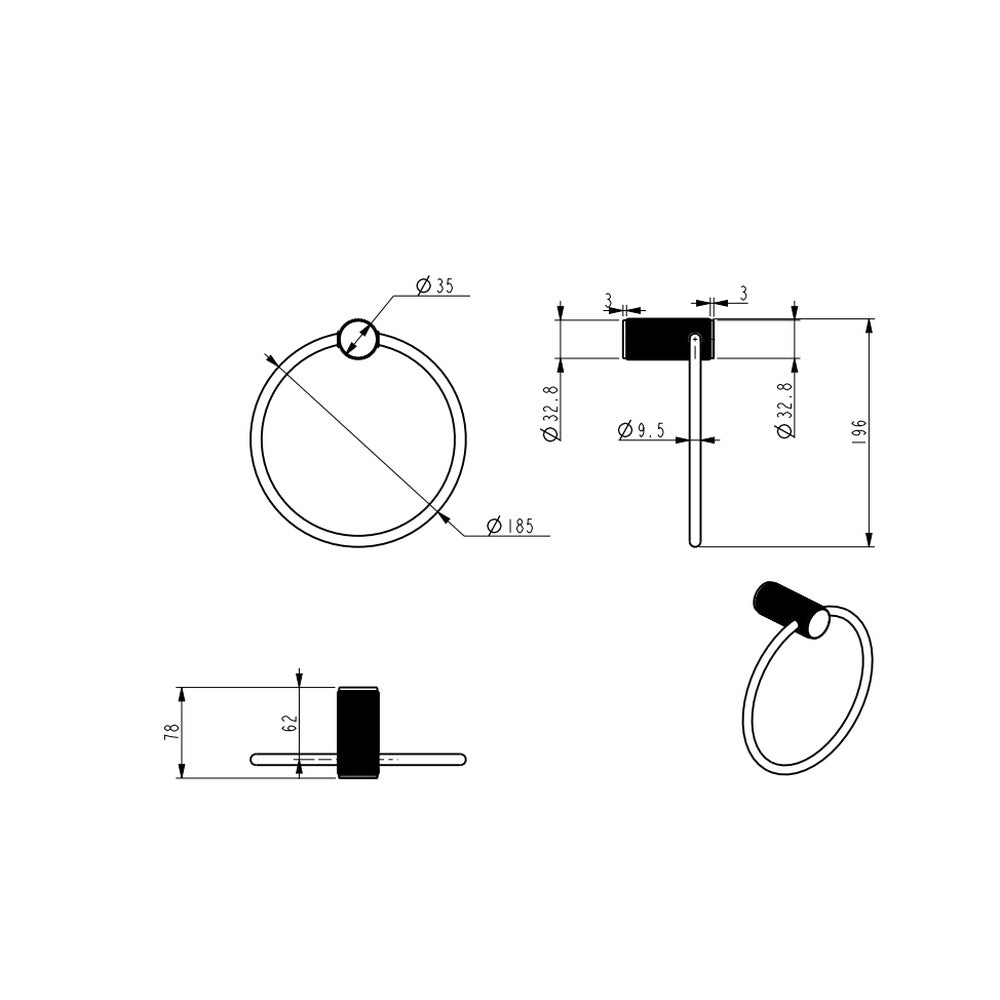 Mica Fluted Towel Ring - Black