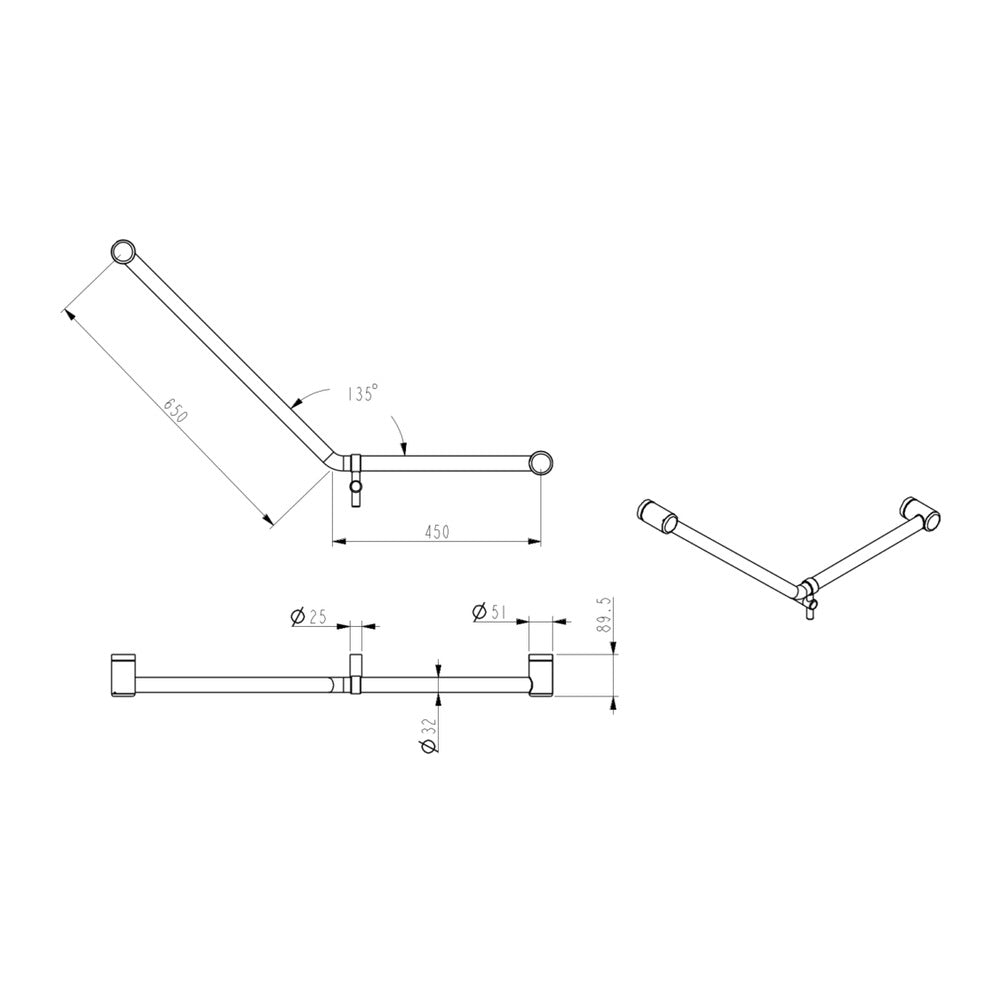 Mica Care Grab Rail - 45 Degree - 450x650mm - Chrome