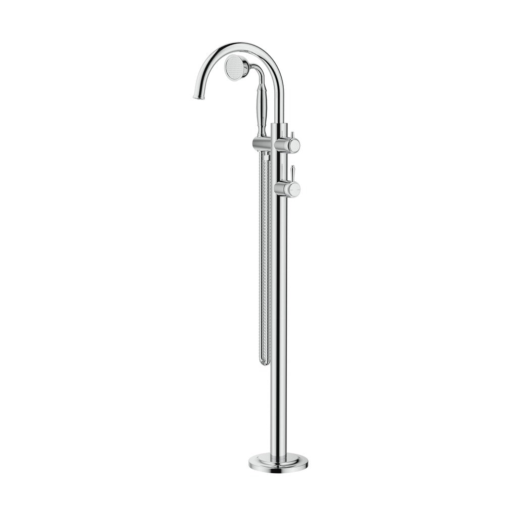 Mica Heritage Freestanding Bath Mixer with Hand Shower in Chrome - front view