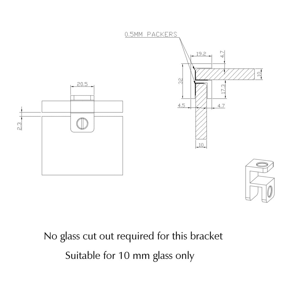 Shower Screen Top Plate Bracket - Chrome