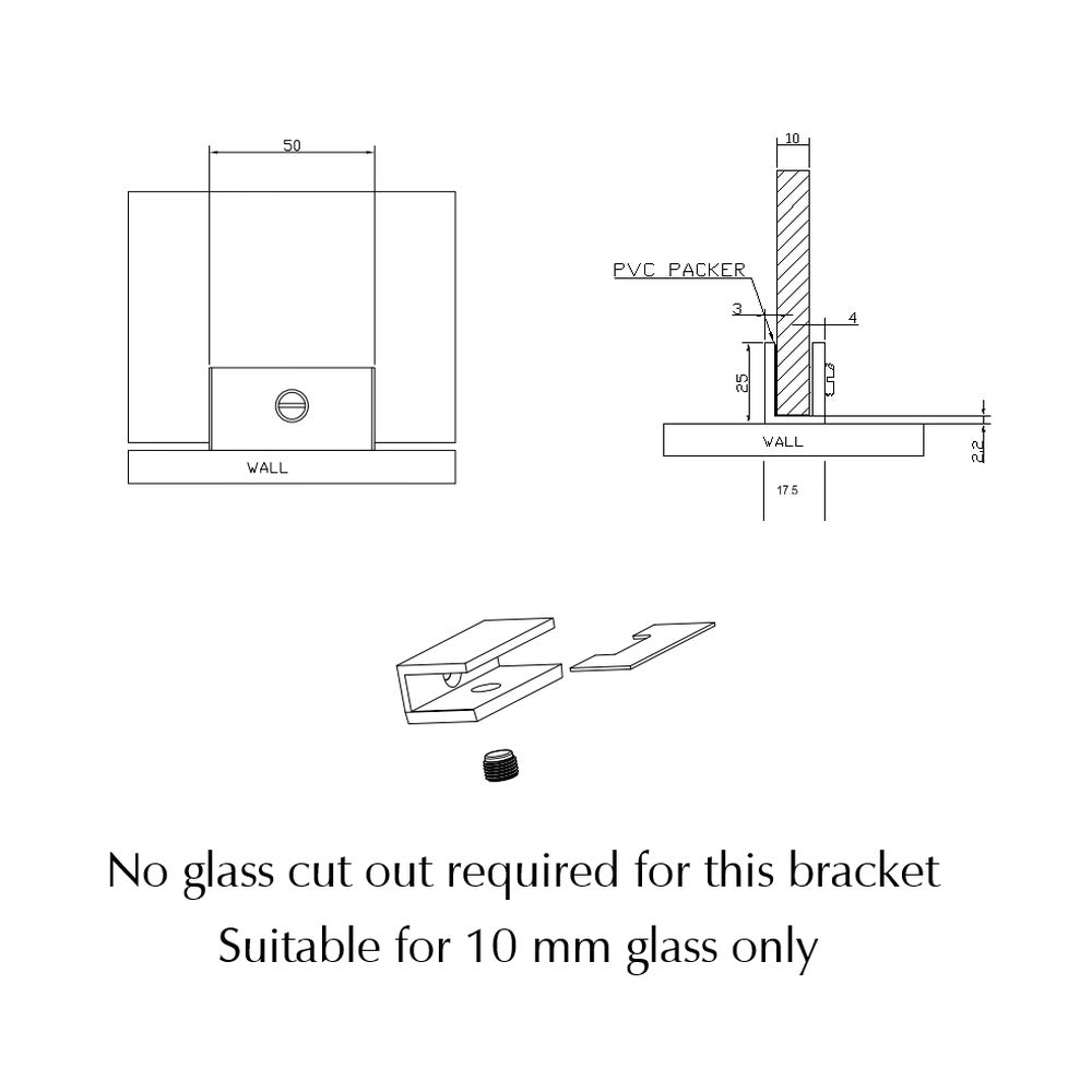 Shower Screen Wall Bracket - Chrome