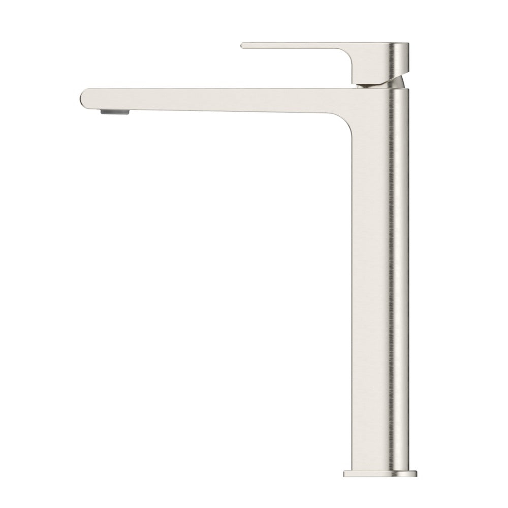 Beki Tall Basin Mixer in Brushed Nickel - front view