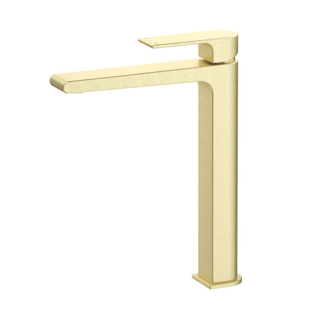 Beki Tall Basin Mixer in French Gold - rear mounting detail