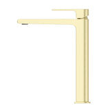 Beki Tall Basin Mixer in French Gold - finish and profile close-up