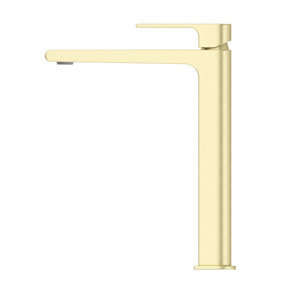 Beki Tall Basin Mixer in French Gold - finish and profile close-up