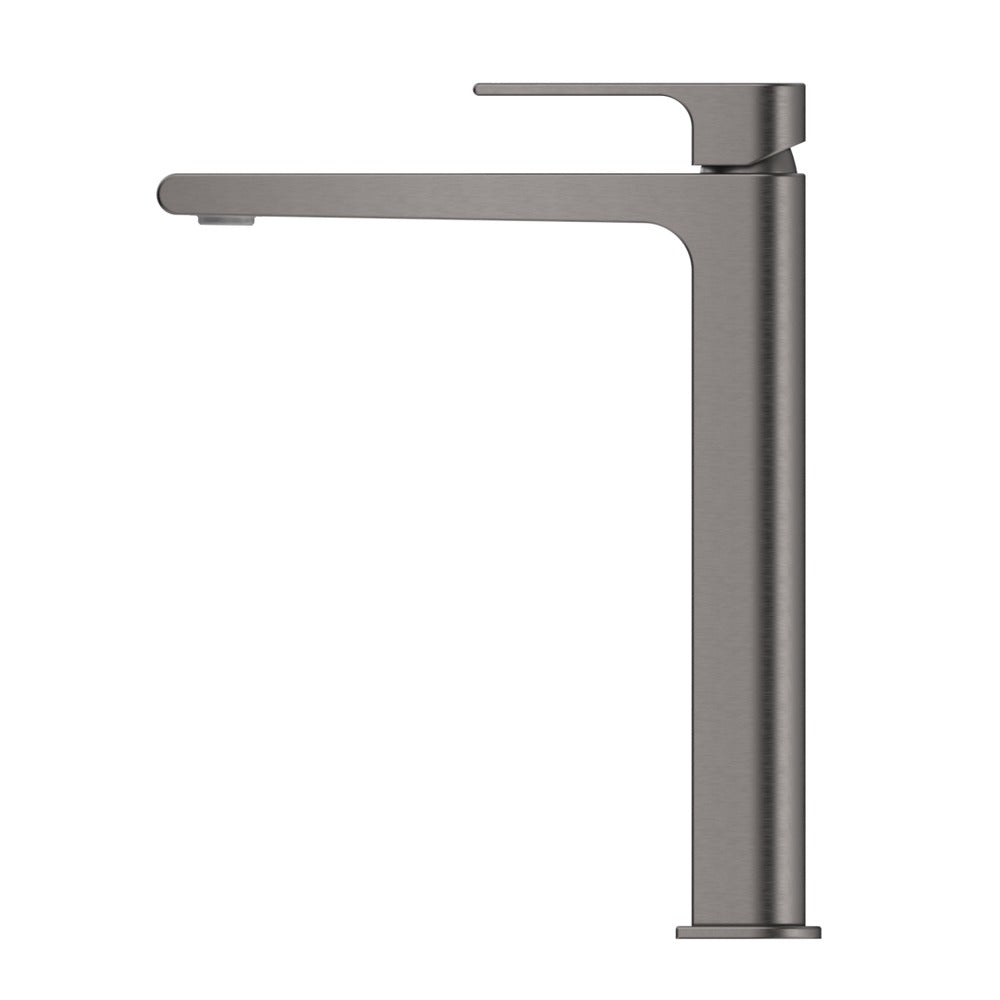 Beki Tall Basin Mixer in Gunmetal - side profile view