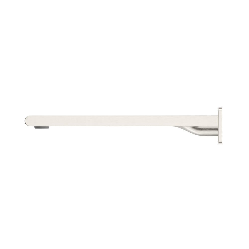 Beki Bath Spout in Brushed Nickel - front view, bathroom fixture