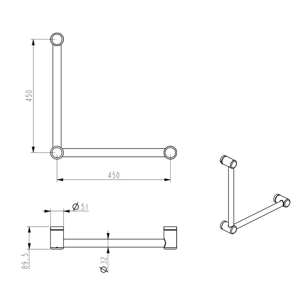 Mica Care Grab Rail - 90 Degree - 450x450mm - Chrome