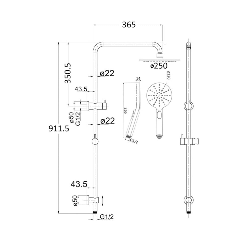 Mica Dual Shower Rail - Chrome