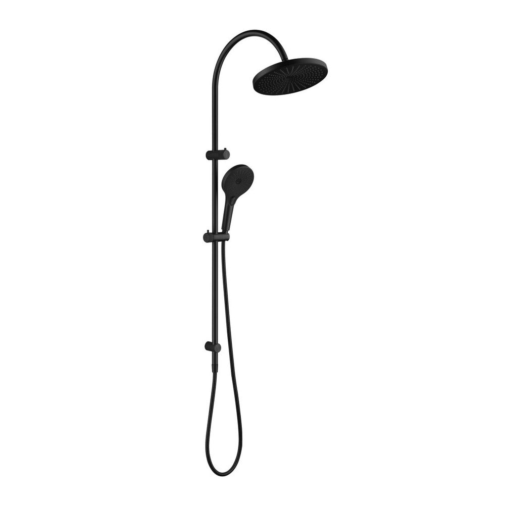 Mica Fluted Gooseneck Dual Shower Rail - Black