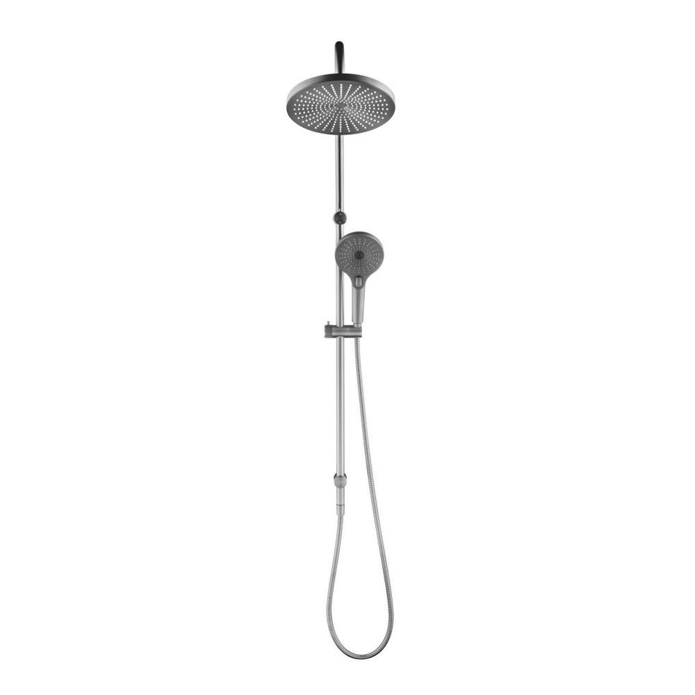 Mica Fluted Gooseneck Dual Shower Rail in Brushed Nickel - full product view