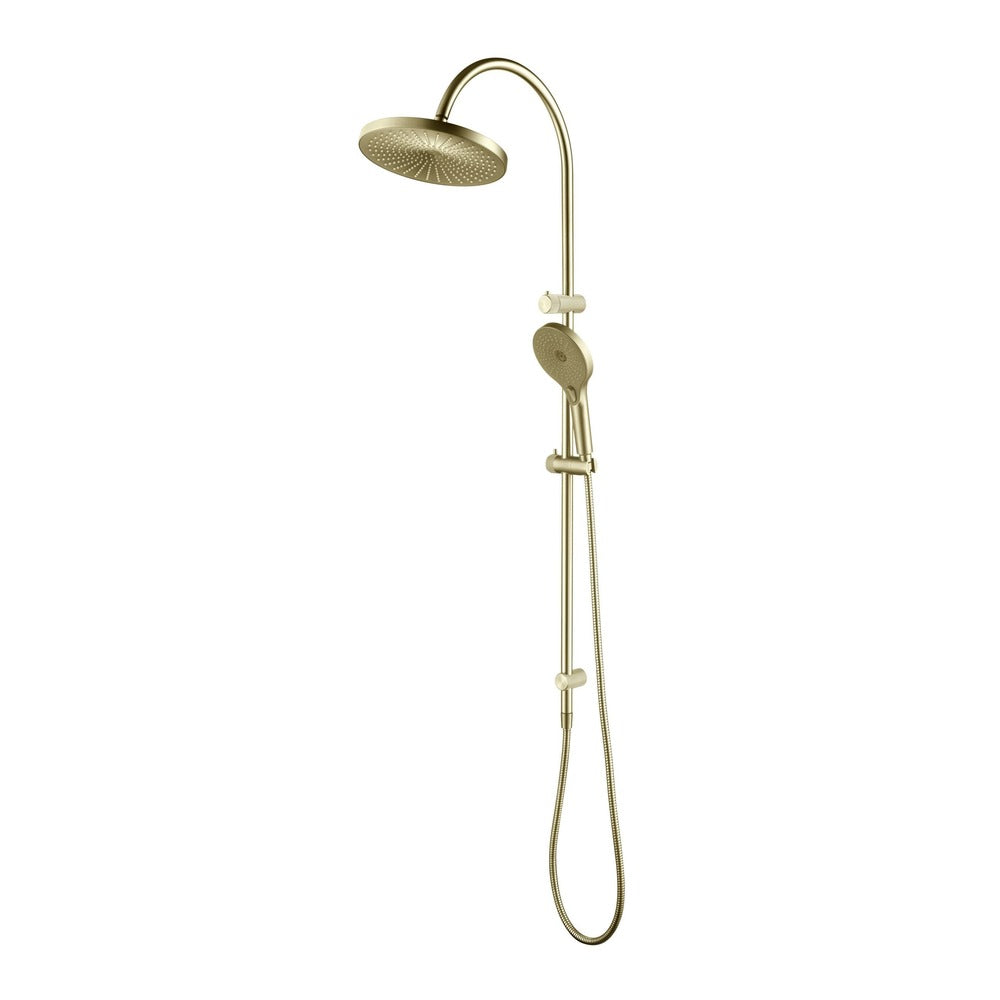 Mica Fluted Gooseneck Dual Shower Rail in French Gold - rear mounting detail