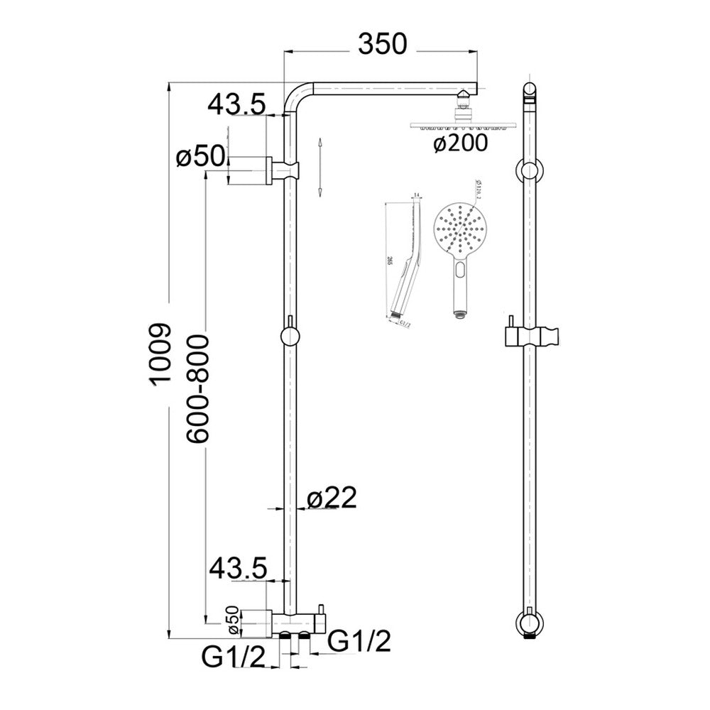 Mica Dual Shower Rail - RetroFit - Chrome
