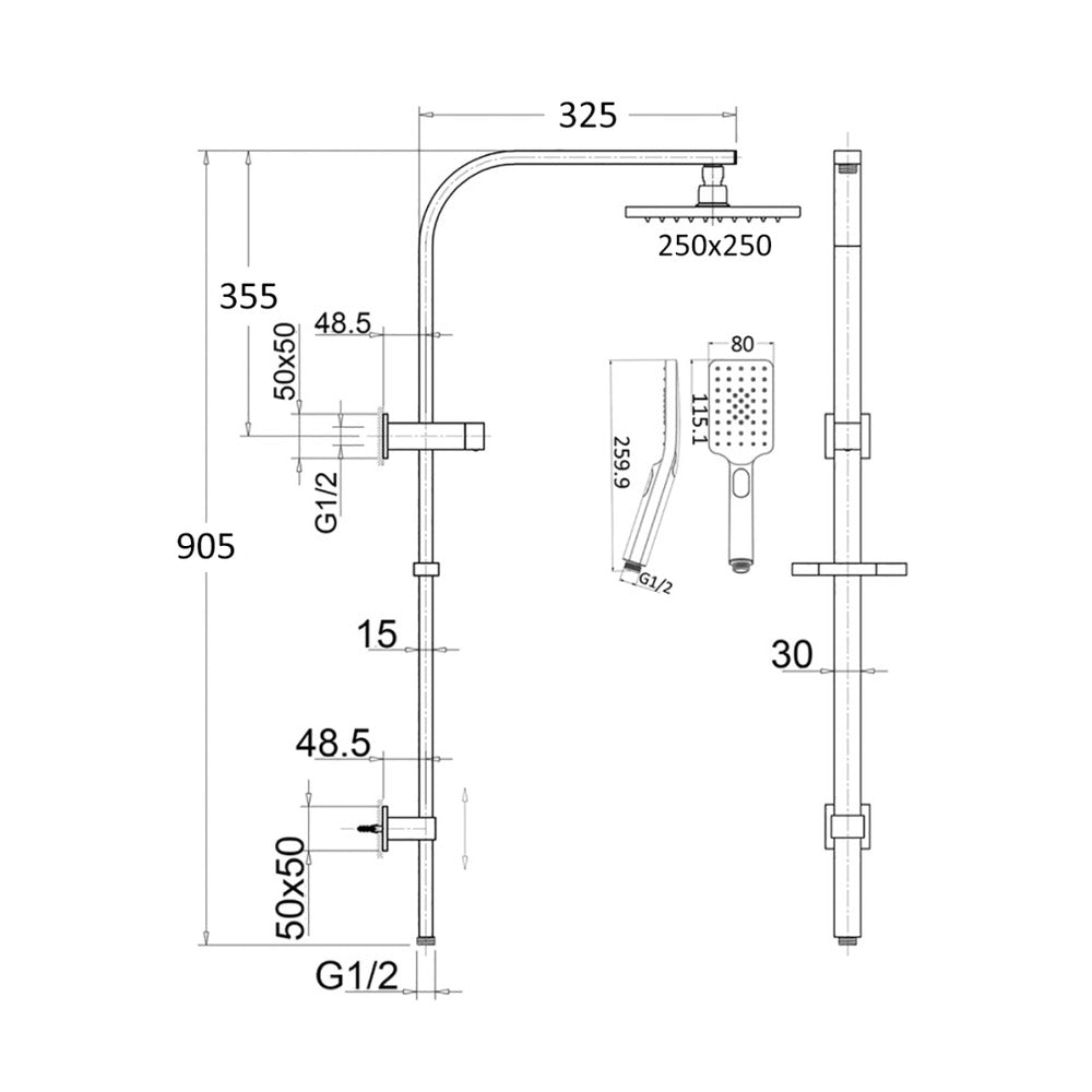 Cresta Dual Shower Rail - angled product view, bathroom fixture