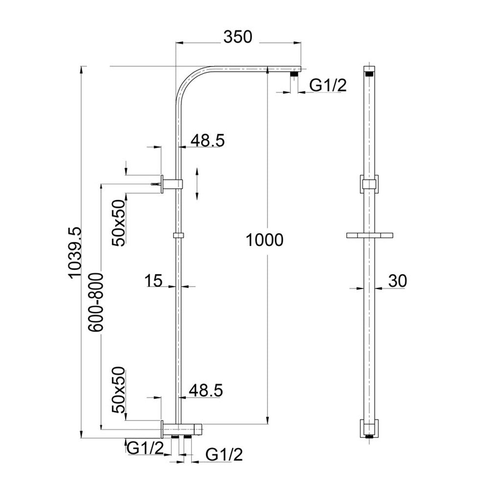 Deko Dual Shower Rail - RetroFit - Chrome