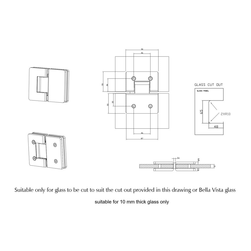 Shower Screen Hinges - Glass To Glass - Chrome