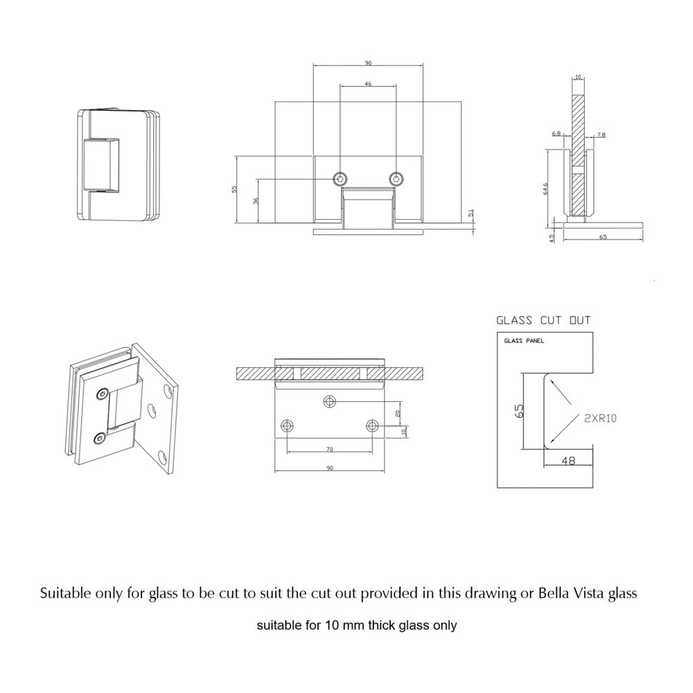 Shower Screen Hinge - Glass To Wall - Chrome
