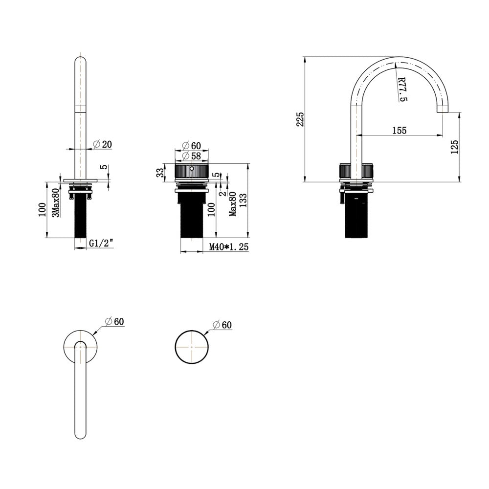 Mica Fluted Gooseneck Hob Basin Mixer Set - Black