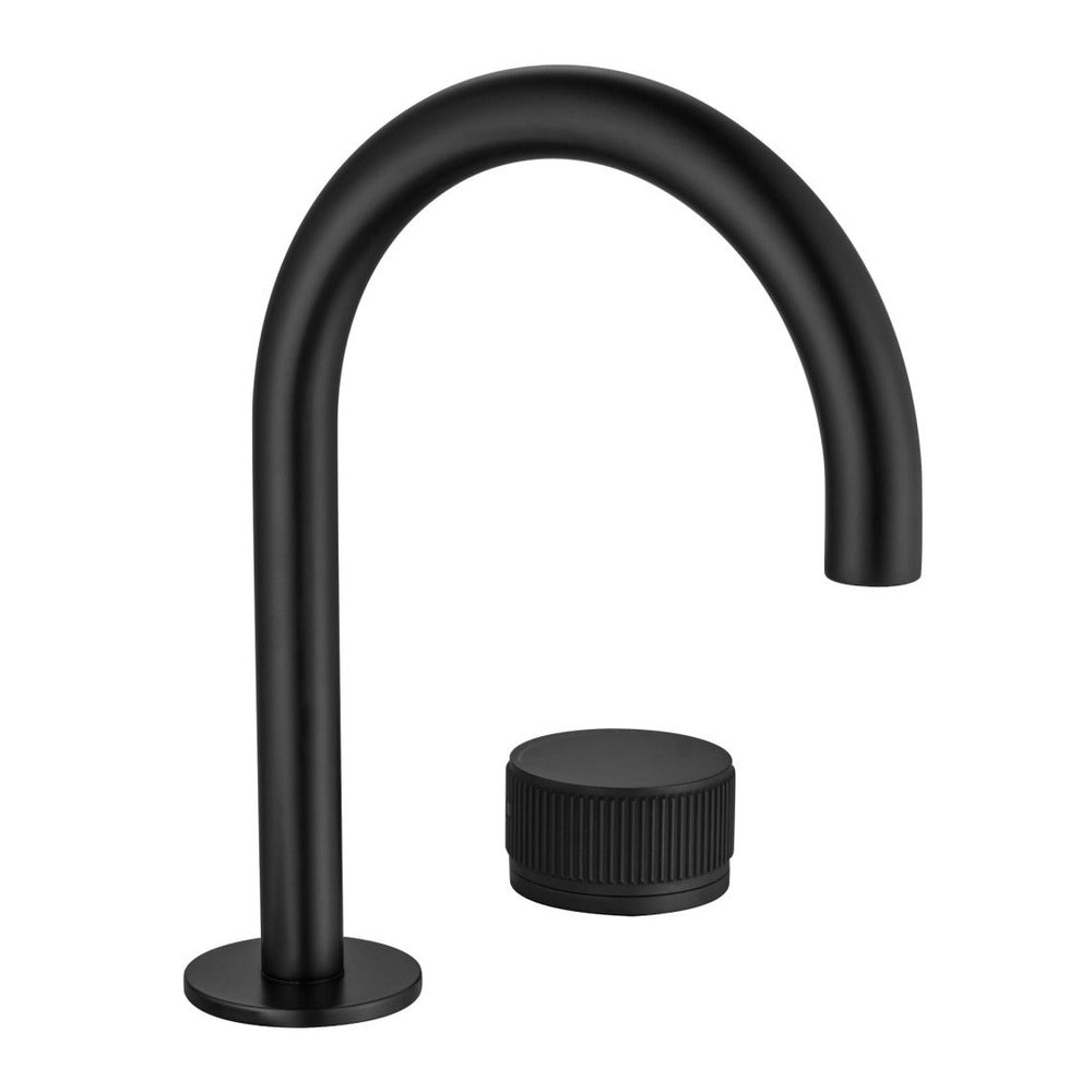 Mica Fluted Soft-Square Hob Basin Mixer Set - Black