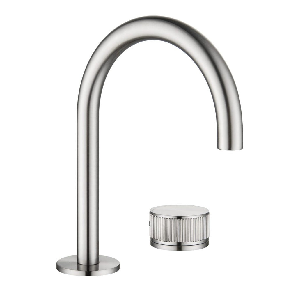 Mica Fluted Soft-Square Hob Basin Mixer Set - Brushed Nickel