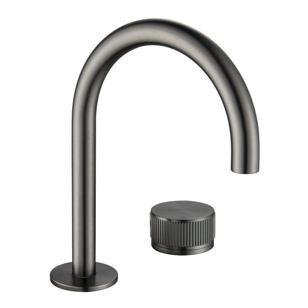 Mica Fluted Soft-Square Hob Basin Mixer Set - Gunmetal