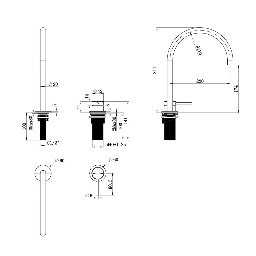 Mica Gooseneck Hob Sink/Basin Mixer Set - Chrome