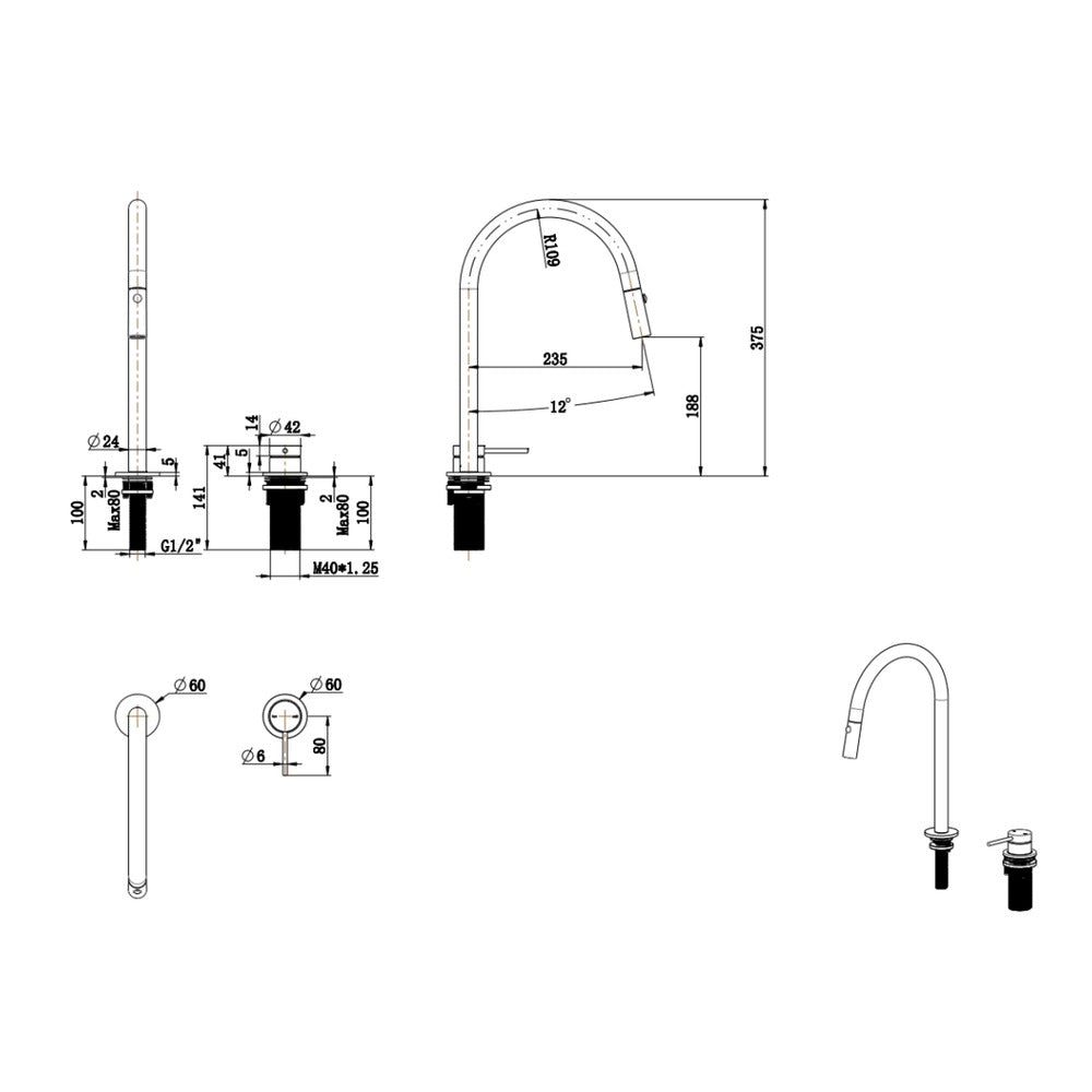 Mica Pull-Out Hob Mixer Set - Chrome