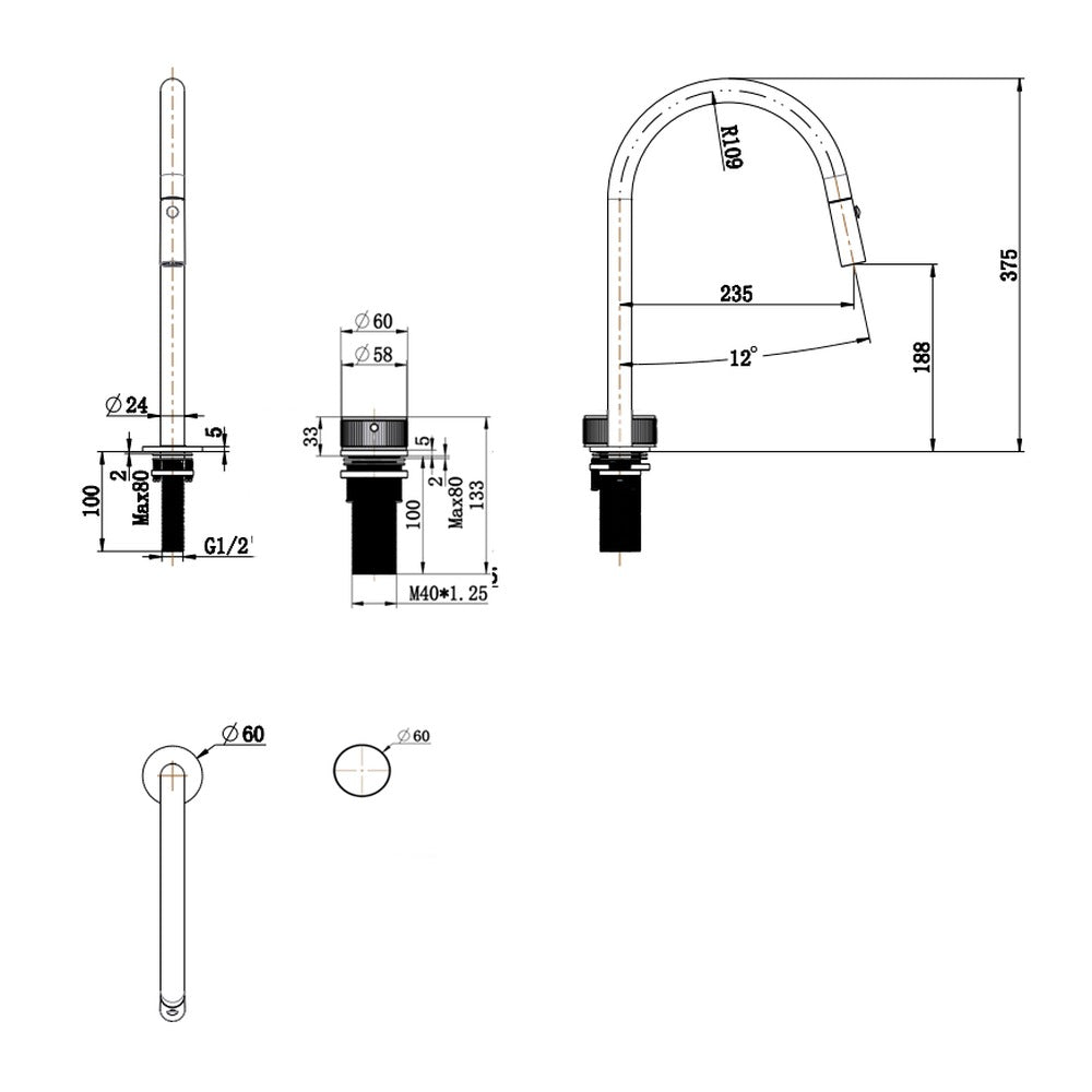 Mica Fluted Pull-Out Hob Mixer Set - Black