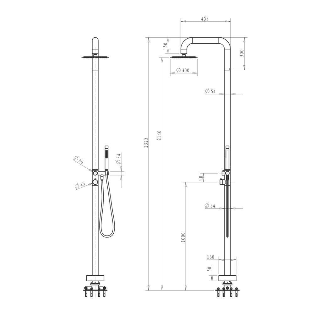 Mica Soft Square Freestanding Outdoor Shower - Black