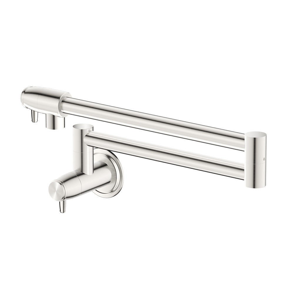 Mica Heritage Pot Filler in Brushed Nickel - side profile view