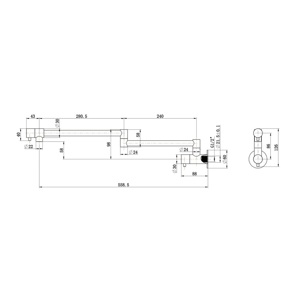 Mica Heritage Pot Filler - angled product view, kitchen tapware