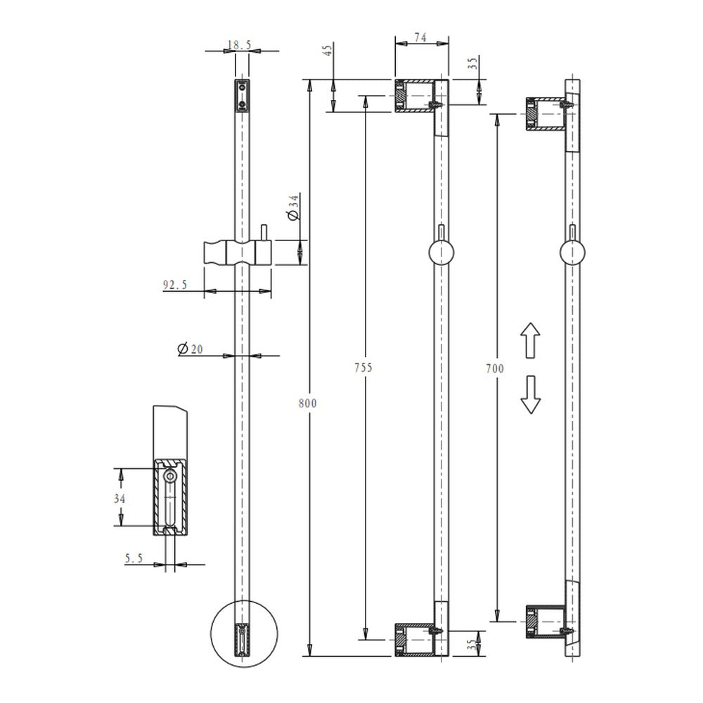 Mica Shower Rail - Chrome