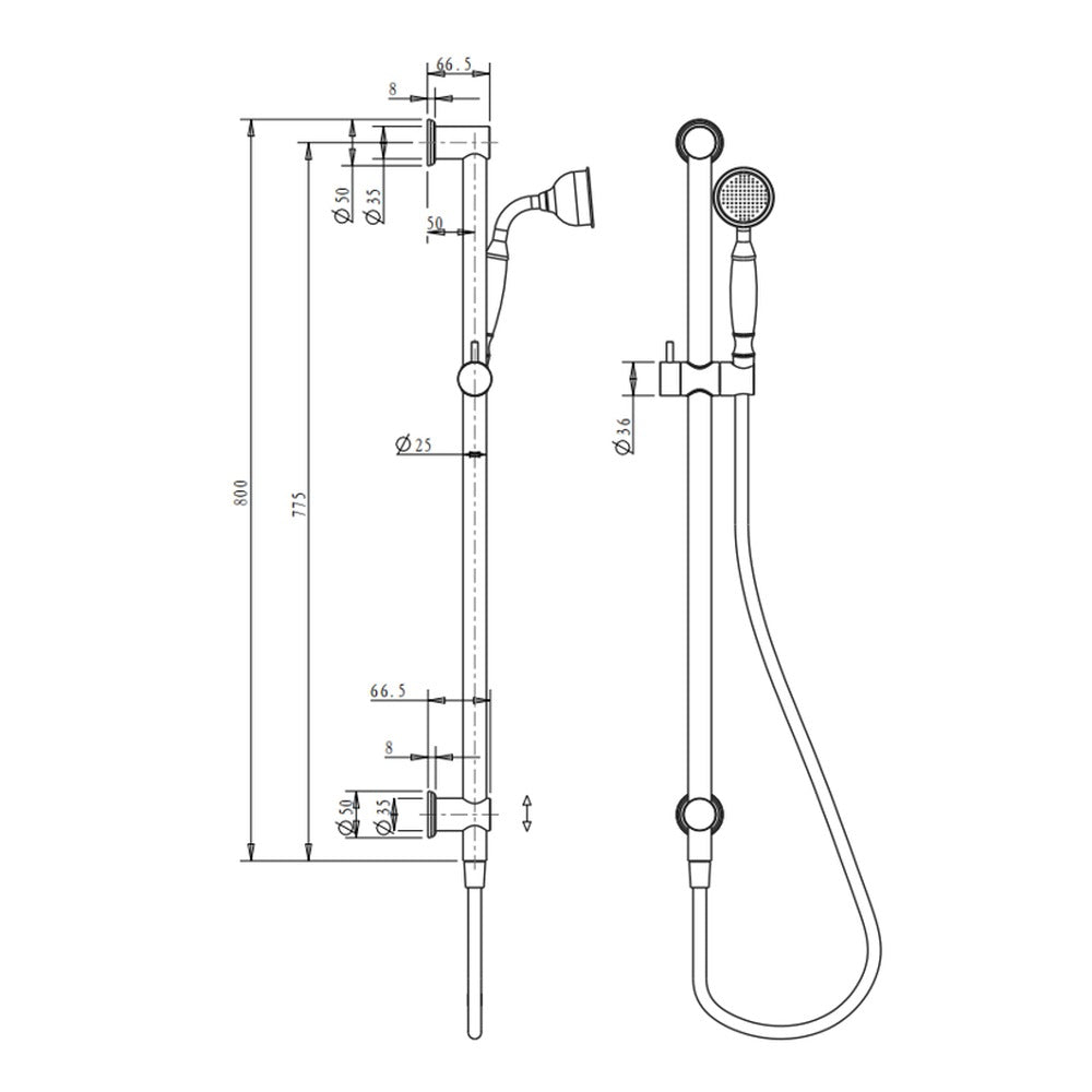 Mica Heritage Shower Rail - Chrome