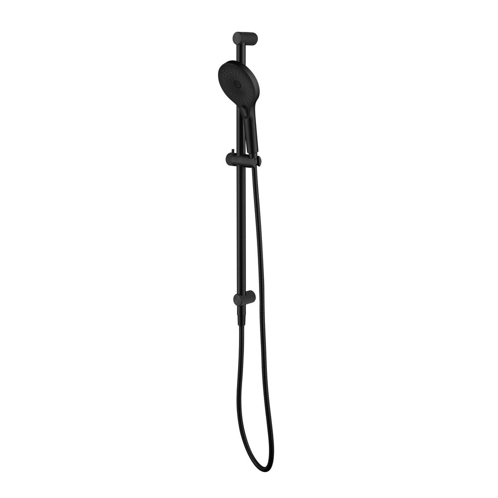 Mica Fluted Shower Rail - Inbuilt Inlet in Black - front view