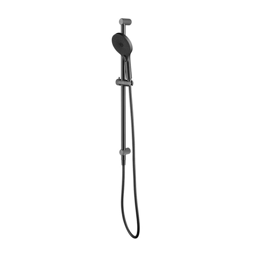 Mica Fluted Shower Rail - Inbuilt Inlet in Gunmetal - angled product view