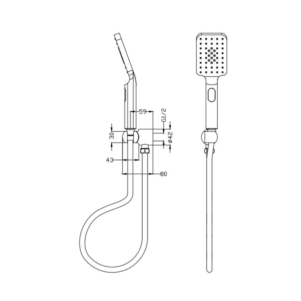 Cresta Hand Shower in Chrome - side profile view, bathroom fixture