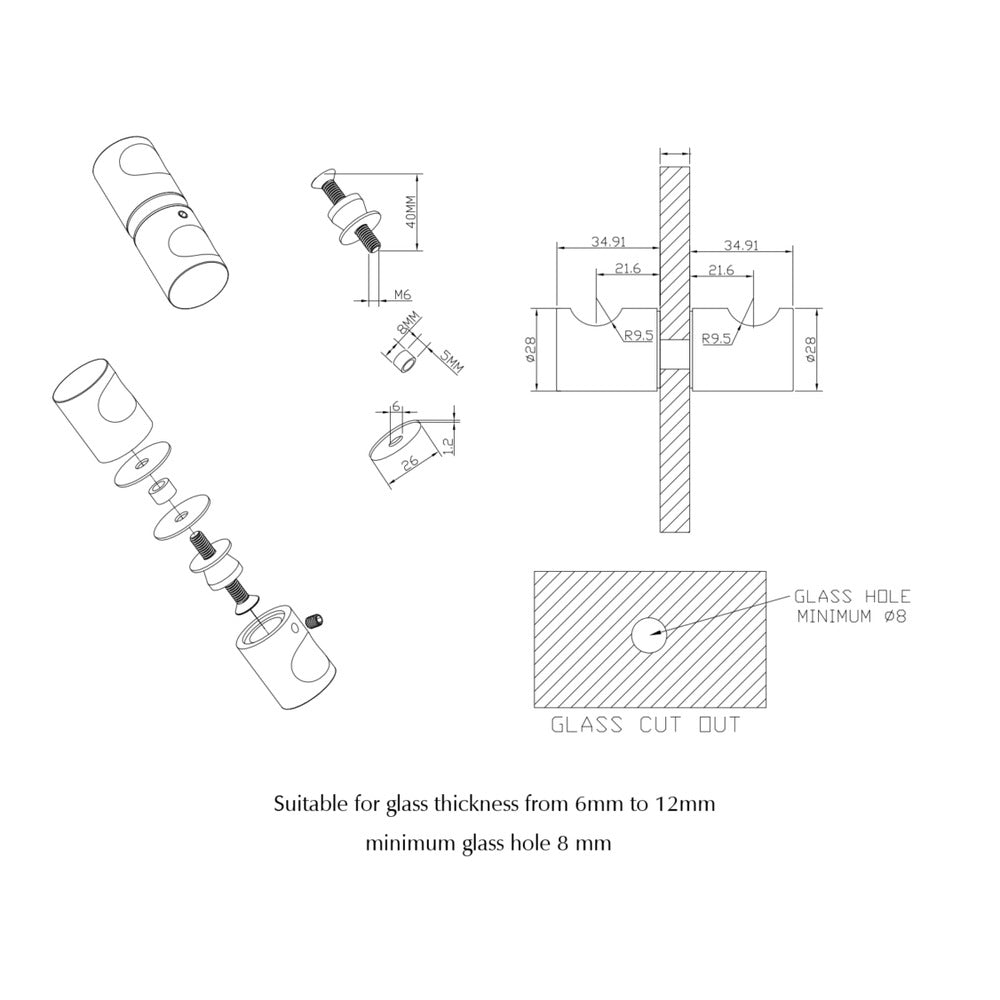 Shower Screen Handle Round - Chrome